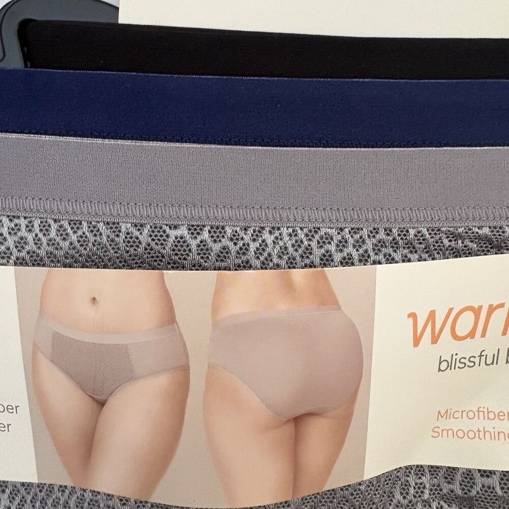 Warners Hipster Panties 2X Blissful Benefits Tummy Smoothing 3 PK Blk Blue Gray - Picture 4 of 9